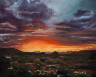 8x10 oil painting by Amber Honour "Moab Valley Sunset"